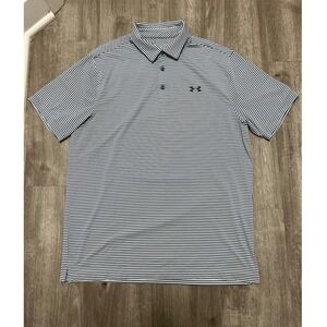 Under Armour‎ Men's white & blue striped polo, size L